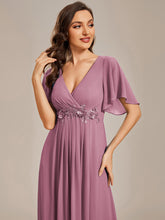 Load image into Gallery viewer, V Neck Appliques Pleated Wholesale Bridesmaid Dresses#Color_Purple Orchid