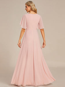 V Neck Appliques Pleated Wholesale Bridesmaid Dresses#Color_Pink