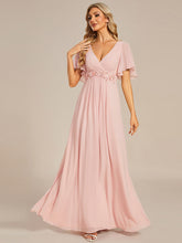 Load image into Gallery viewer, V Neck Appliques Pleated Wholesale Bridesmaid Dresses#Color_Pink