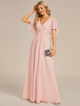 Load image into Gallery viewer, V Neck Appliques Pleated Wholesale Bridesmaid Dresses#Color_Pink