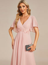 Load image into Gallery viewer, V Neck Appliques Pleated Wholesale Bridesmaid Dresses#Color_Pink