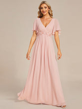 Load image into Gallery viewer, V Neck Appliques Pleated Wholesale Bridesmaid Dresses#Color_Pink