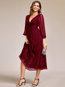 Shiny Chiffon Wholesale Wedding Guest Dresses with Long Sleeve#Color_Burgundy