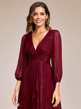 Load image into Gallery viewer, Shiny Chiffon Wholesale Wedding Guest Dresses with Long Sleeve#Color_Burgundy