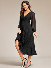 Load image into Gallery viewer, Shiny Chiffon Wholesale Wedding Guest Dresses with Long Sleeve#Color_Black