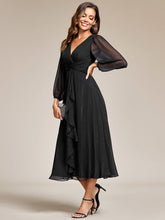 Load image into Gallery viewer, Shiny Chiffon Wholesale Wedding Guest Dresses with Long Sleeve#Color_Black