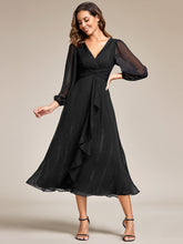 Load image into Gallery viewer, Shiny Chiffon Wholesale Wedding Guest Dresses with Long Sleeve#Color_Black