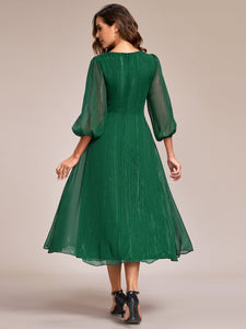 Shiny Chiffon Wholesale Wedding Guest Dresses with Long Sleeve#Color_Dark Green