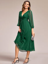 Load image into Gallery viewer, Shiny Chiffon Wholesale Wedding Guest Dresses with Long Sleeve#Color_Dark Green