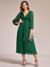 Load image into Gallery viewer, Shiny Chiffon Wholesale Wedding Guest Dresses with Long Sleeve#Color_Dark Green