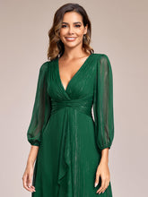 Load image into Gallery viewer, Shiny Chiffon Wholesale Wedding Guest Dresses with Long Sleeve#Color_Dark Green