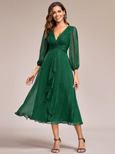 Load image into Gallery viewer, Shiny Chiffon Wholesale Wedding Guest Dresses with Long Sleeve#Color_Dark Green