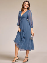 Load image into Gallery viewer, Shiny Chiffon Wholesale Wedding Guest Dresses with Long Sleeve#Color_Dusty Navy