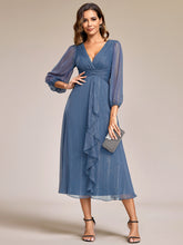 Load image into Gallery viewer, Shiny Chiffon Wholesale Wedding Guest Dresses with Long Sleeve#Color_Dusty Navy