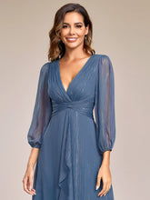 Load image into Gallery viewer, Shiny Chiffon Wholesale Wedding Guest Dresses with Long Sleeve#Color_Dusty Navy