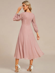 Shiny Chiffon Wholesale Wedding Guest Dresses with Long Sleeve#Color_Dusty Rose