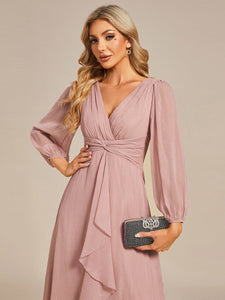 Shiny Chiffon Wholesale Wedding Guest Dresses with Long Sleeve#Color_Dusty Rose