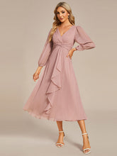 Load image into Gallery viewer, Shiny Chiffon Wholesale Wedding Guest Dresses with Long Sleeve#Color_Dusty Rose