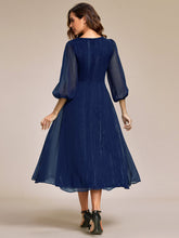 Load image into Gallery viewer, Shiny Chiffon Wholesale Wedding Guest Dresses with Long Sleeve#Color_Navy Blue