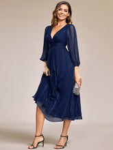 Load image into Gallery viewer, Shiny Chiffon Wholesale Wedding Guest Dresses with Long Sleeve#Color_Navy Blue