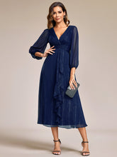 Load image into Gallery viewer, Shiny Chiffon Wholesale Wedding Guest Dresses with Long Sleeve#Color_Navy Blue