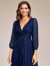 Load image into Gallery viewer, Shiny Chiffon Wholesale Wedding Guest Dresses with Long Sleeve#Color_Navy Blue