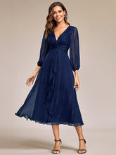 Load image into Gallery viewer, Shiny Chiffon Wholesale Wedding Guest Dresses with Long Sleeve#Color_Navy Blue