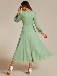 Shiny Chiffon Wholesale Wedding Guest Dresses with Long Sleeve#Color_Summer Green