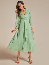 Load image into Gallery viewer, Shiny Chiffon Wholesale Wedding Guest Dresses with Long Sleeve#Color_Summer Green