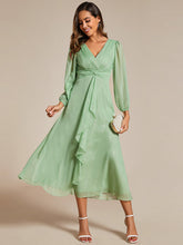 Load image into Gallery viewer, Shiny Chiffon Wholesale Wedding Guest Dresses with Long Sleeve#Color_Summer Green