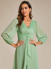 Load image into Gallery viewer, Shiny Chiffon Wholesale Wedding Guest Dresses with Long Sleeve#Color_Summer Green