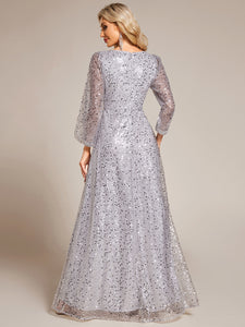 Elegant waisted chiffon V-neck long sleeve guest dress wholesale