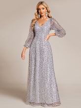 Load image into Gallery viewer, Elegant waisted chiffon V-neck long sleeve guest dress wholesale