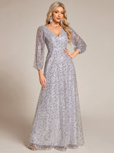 Load image into Gallery viewer, Elegant waisted chiffon V-neck long sleeve guest dress wholesale