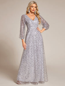 Elegant waisted chiffon V-neck long sleeve guest dress wholesale