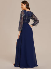 Load image into Gallery viewer, Color=Navy Blue | Maxi Long Sequin Wholesale Evening Dress with Long Sleeves-Navy Blue 5