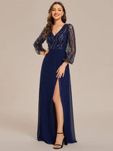 Load image into Gallery viewer, Color=Navy Blue | Maxi Long Sequin Wholesale Evening Dress with Long Sleeves-Navy Blue 1