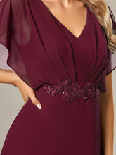 Load image into Gallery viewer, Chiffon Appliques  High-low  Wholesale Evening Dress with Short Sleeves