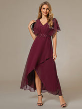 Load image into Gallery viewer, Chiffon Appliques  High-low  Wholesale Evening Dress with Short Sleeves