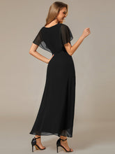 Load image into Gallery viewer, Color=Black | Chiffon Appliques  High-low  Wholesale Evening Dress with Short Sleeves-Black 5