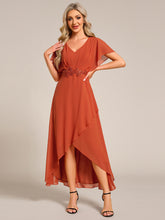 Load image into Gallery viewer, Chiffon Appliques  High-low  Wholesale Evening Dress with Short Sleeves