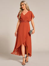 Load image into Gallery viewer, Chiffon Appliques  High-low  Wholesale Evening Dress with Short Sleeves