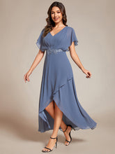 Load image into Gallery viewer, Chiffon Appliques  High-low  Wholesale Evening Dress with Short Sleeves