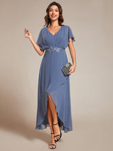 Load image into Gallery viewer, Chiffon Appliques  High-low  Wholesale Evening Dress with Short Sleeves