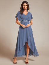 Load image into Gallery viewer, Chiffon Appliques  High-low  Wholesale Evening Dress with Short Sleeves