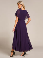 Load image into Gallery viewer, Chiffon Appliques  High-low  Wholesale Evening Dress with Short Sleeves