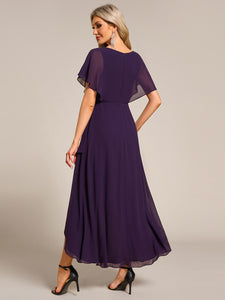 Chiffon Appliques  High-low  Wholesale Evening Dress with Short Sleeves