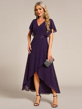 Load image into Gallery viewer, Chiffon Appliques  High-low  Wholesale Evening Dress with Short Sleeves