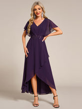 Load image into Gallery viewer, Chiffon Appliques  High-low  Wholesale Evening Dress with Short Sleeves