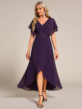 Load image into Gallery viewer, Chiffon Appliques  High-low  Wholesale Evening Dress with Short Sleeves